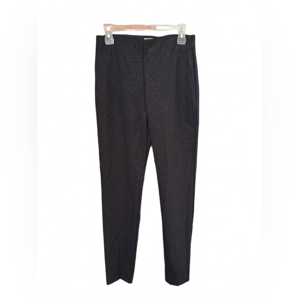 Nanette Lepore Classic Black silver shimmery Straight Leg Ponte Pants Medium EUC